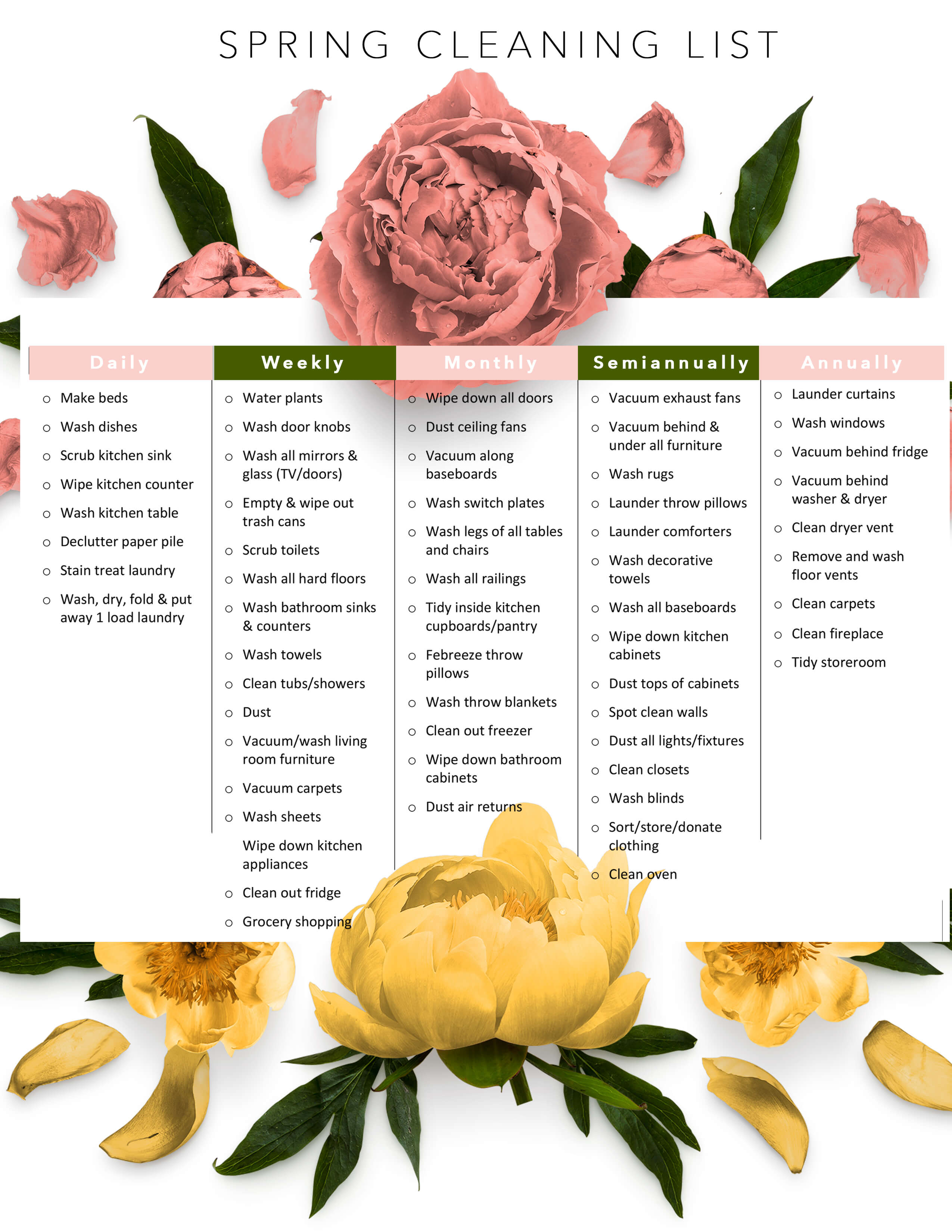 FREE DOWNLOAD SPRING CLEANING LIST
