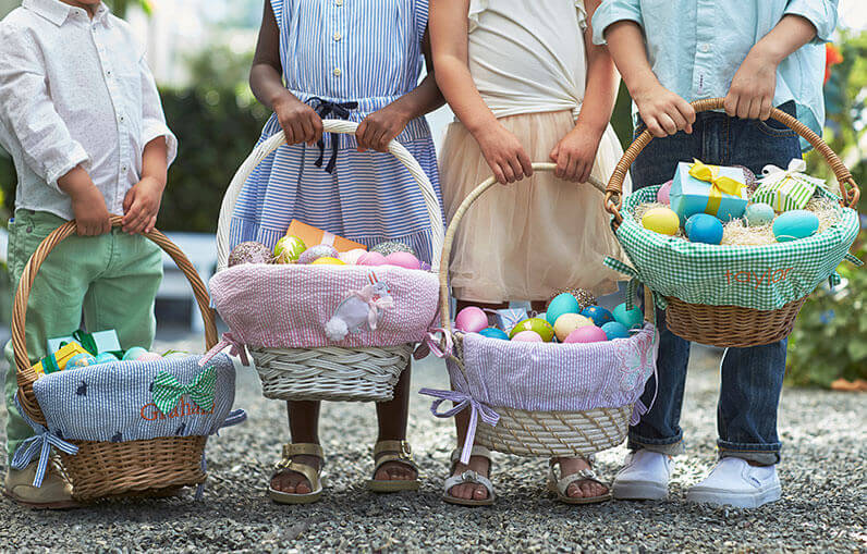 Easter baskets, kids holding easter baskets, eggs, april